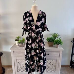 Free People Love of my Life Black pink floral midi dress small